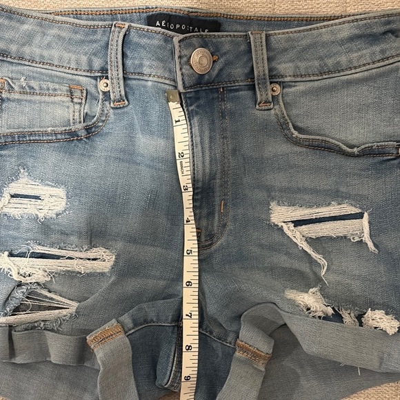 Aeropostale Women's Blue High Waisted Distressed Denim Shorts - Picture 5 of 9